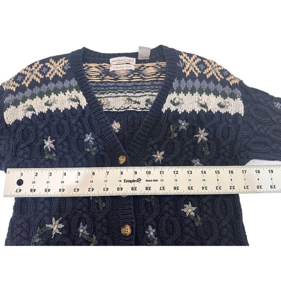 Northern Isles Hand Knit Floral Embroidery Cardigan Sweater Small 90s Novelty - Picture 12 of 16